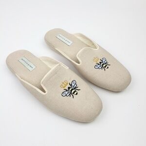 Patricia Green Slippers Linen Queen Bee Embroidered Com Round Toe Sz 7